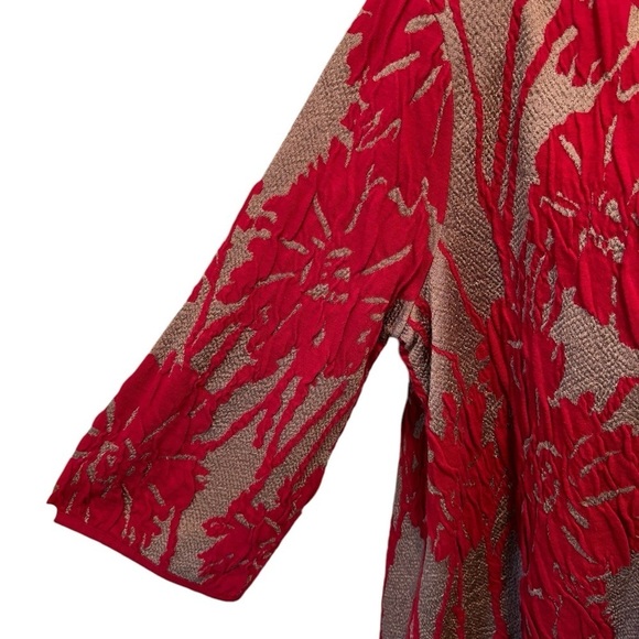Chico’s Travelers Collection Exploded Floral Jacket Sz 2/L/12 Red Tan Open - Picture 3 of 10
